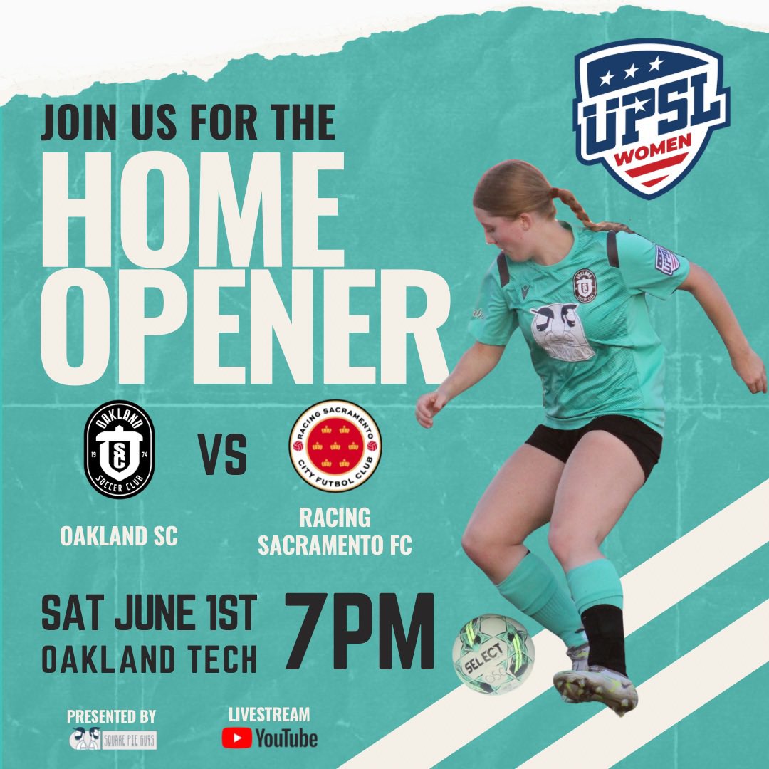Home Opener is finally here! Come out and support your local soccer club! 🙌🏽

🆚 @racing_saccityfc_women 
🗓 6/1/2023!
🕖 7️⃣:0️⃣0️⃣ PM
📍 4351 Broadway, Oakland Ca

#OSC #OaklandSC #OaklandSoccerClub #UPSLWomen #OaklandSoccer