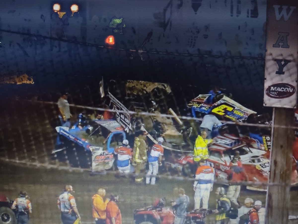 Quite the wreck at Macon, but all drivers are okay. Watching on @FloRacing.