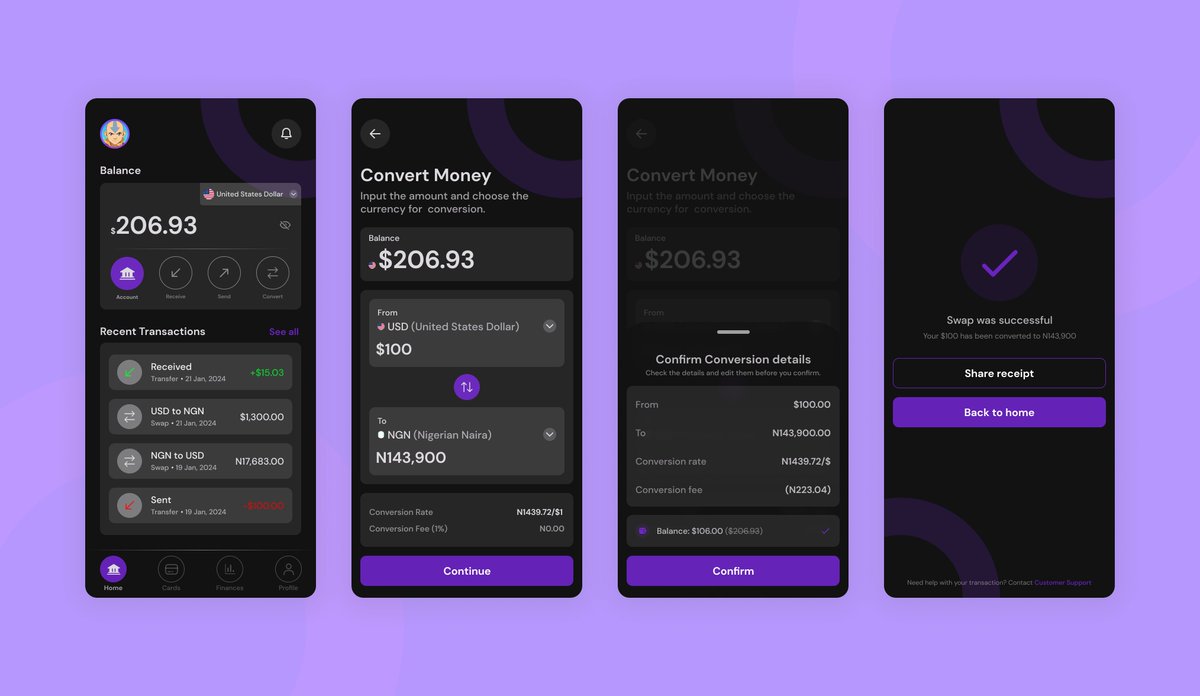 Hey guys, I designed a flow for currency conversion. I'm having some doubts about that last page (successful page), so if you've got some ideas on how to improve it, please share 🙏 @TheRuqayyah @rueuxdesign @Quine_bee @sewa_AG @_msvick #figma