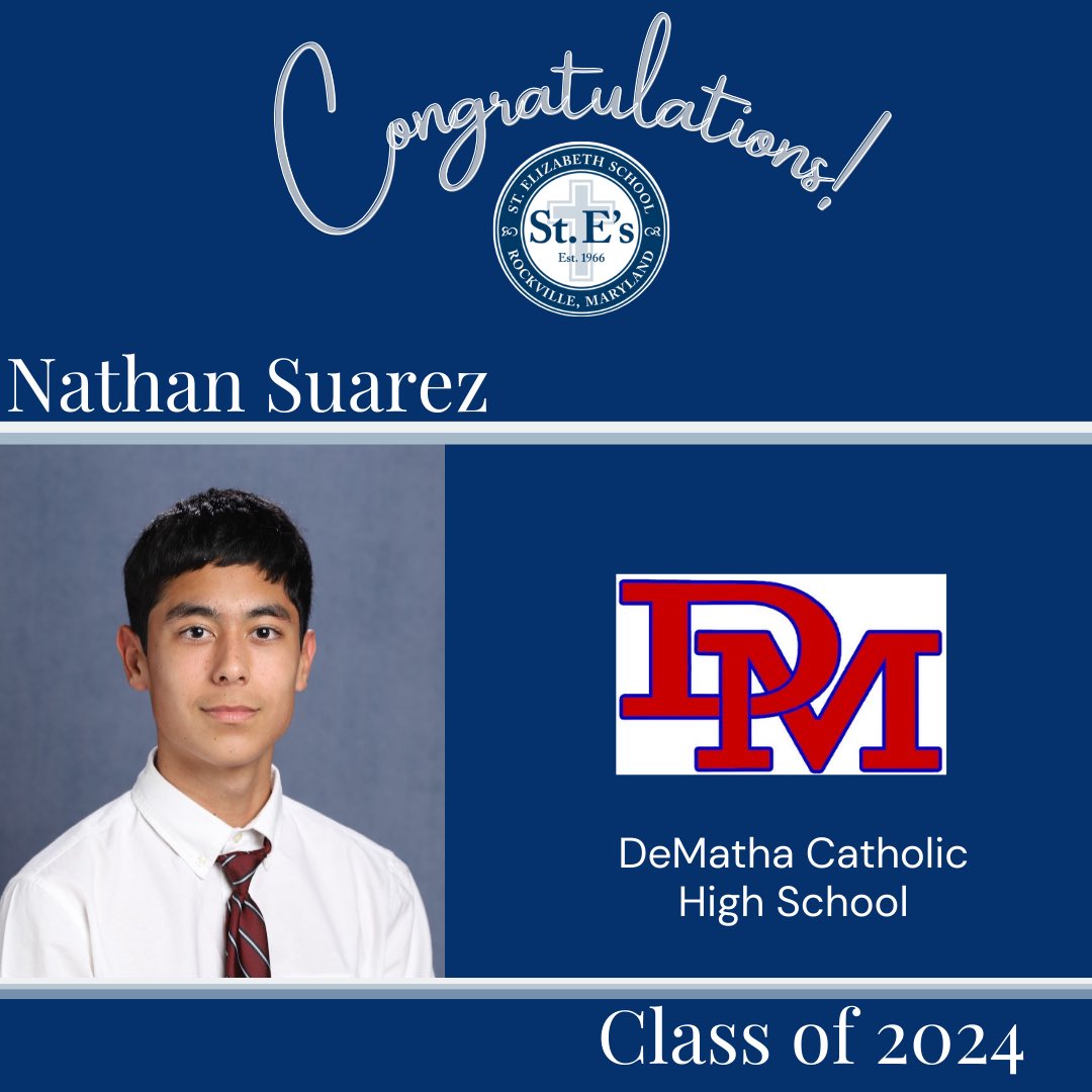 StEsRockville's tweet image. Congratulations, Nathan! Wishing you all the best at DeMatha Catholic High School next year!
#StElizabethSchool
#StEs2024
#ADWcommUNITY
@DeMathaCatholic