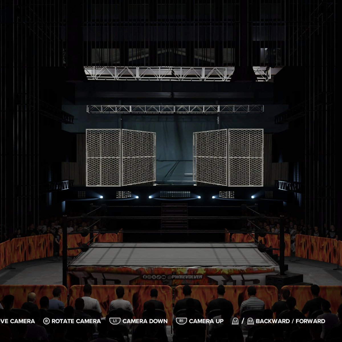 Switched to a different arena template for Wrestling Revolver at the Horizon Events Center 👀🔥 Entrances will now look better by having an actual stage and “stairs” This one is going to be amazing when finished Credit to @PrinceMartyM for arena template @PWRevolver #wwe2k24