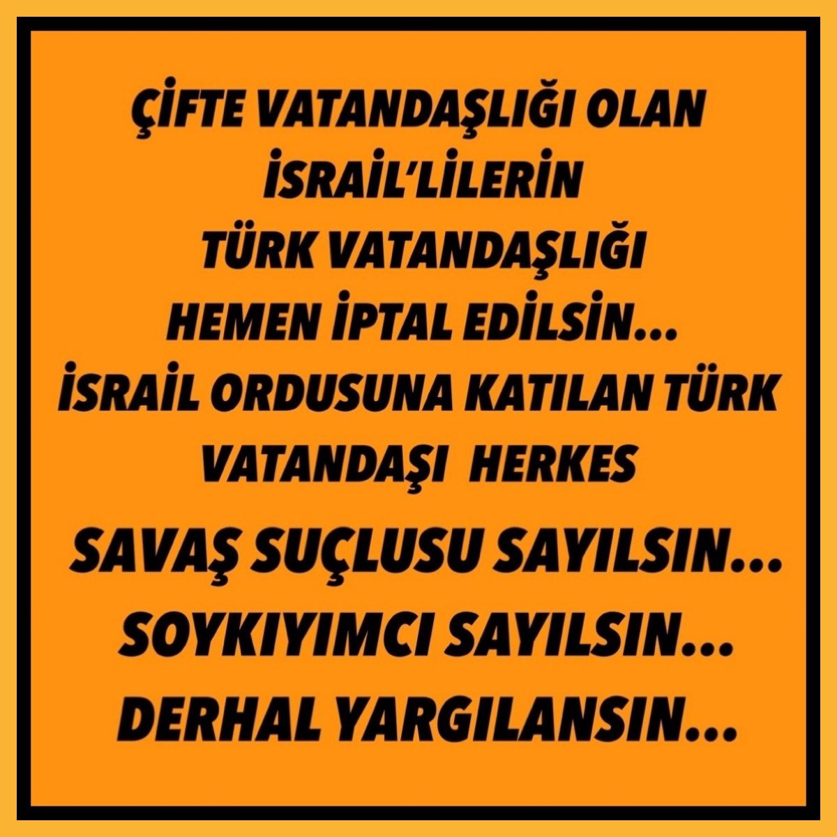 @BekirTiryakii 📍ÜLKEMDE İSRAİL VATANDAŞI İSTEMİYORUM.. 📍SİYONİST OLMAK SUÇ KAPSAMINA ALINSIN.. 📍İSRAİL PROPAGANDASI YAPMAK SUÇ KAPSAMINA ALINSIN.. 📍İSRAİL, TÜRK ÇİFTE VATANDAŞLIK KALDIRILSIN.. #RafahOnFire