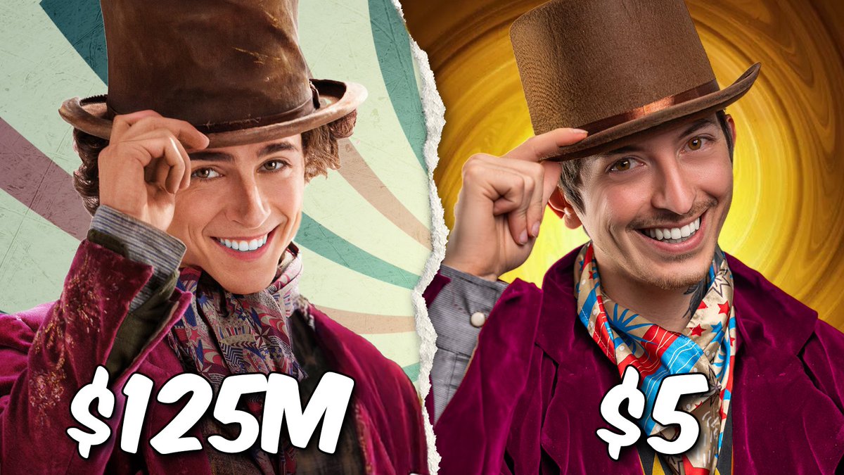 lovethebasics's tweet photo. Title: “I Remade Wonka on No Budget”. Which is better?? https://t.co/GjPlZiu81x