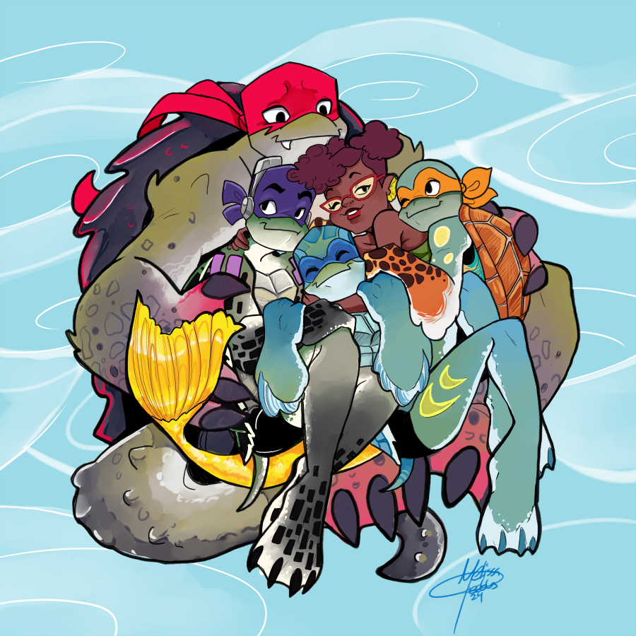 Bale of Sea Turtles and their Fishter

(Fish Sister... fishter... I'm funny shhhh, don't groan.)

I've never had so much fun coloring something so aesthetically pleasing to my ocean loving self. They are all my favorite color pallets

#rottmnt #riseofthetmnt
#MerAU
#mermay