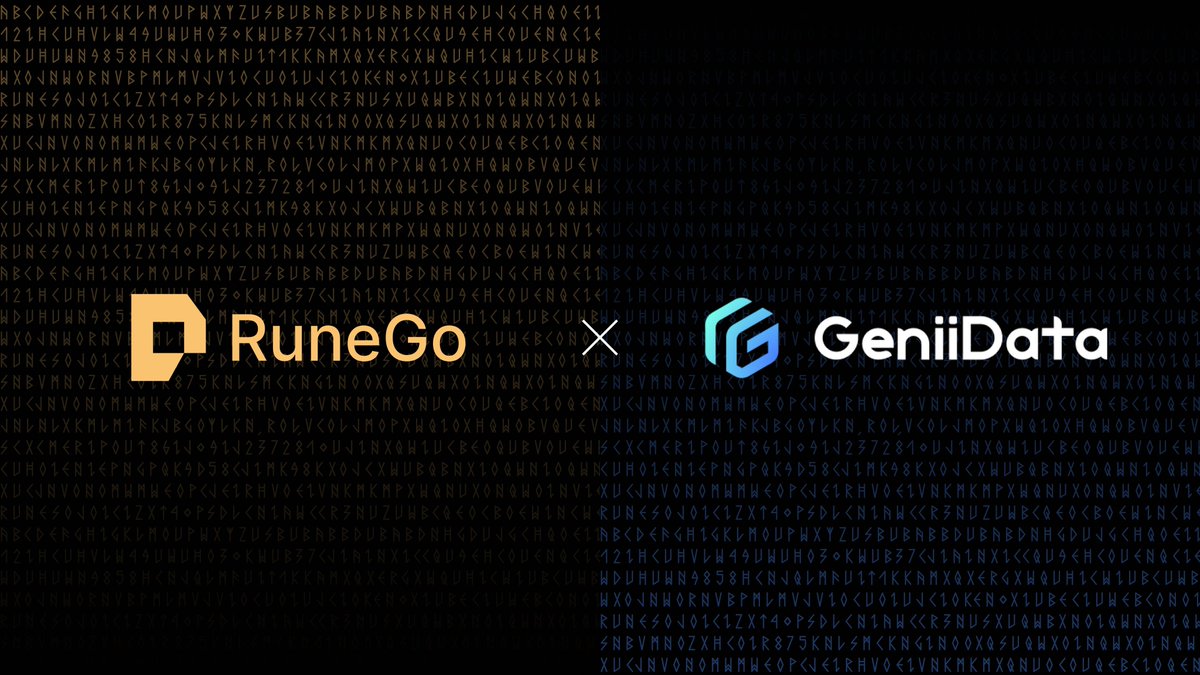 🔥 RuneGo X GeniiData
​
📢 We are thrilled to announce the Partnership with @GeniiData. GeniiData is an Ordinals Alpha Platform with Comprehensive data. Together with #RuneGo, we are breaking new ground in the #runes space.
​
Stay tuned for more collaboration!
