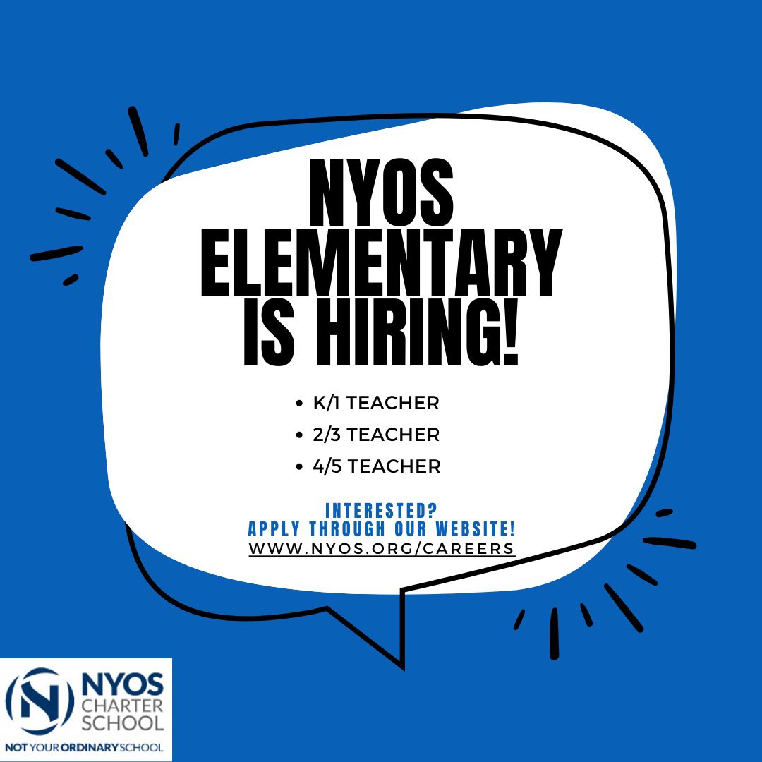 We are looking for some great teachers! Apply at Nyos.org/careers