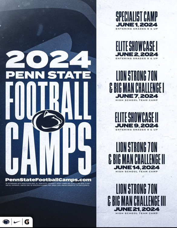 Paris Borden II (@parisborden_) on Twitter photo Very excited to compete at the <a href="/PennStateFball/">Penn State Football</a> Elite Showcase I camp on 6/2!
<a href="/coachmhagans/">Marques Hagans</a>
<a href="/Kotelnicki/">Coach Andy Kotelnicki</a>
<a href="/CoachP_eterson/">Coach P 🍎🏈📚🎓CoachesHelpingCoaches</a> <a href="/FlintHillFball/">Flint Hill Football</a>
<a href="/ProcessExposure/">Unrivaled Process Exposure Inc.</a>
#BeUnrivaled
#SparkTheFlint Very excited to compete at the <a href="/PennStateFball/">Penn State Football</a> Elite Showcase I camp on 6/2!
<a href="/coachmhagans/">Marques Hagans</a>
<a href="/Kotelnicki/">Coach Andy Kotelnicki</a>
<a href="/CoachP_eterson/">Coach P 🍎🏈📚🎓CoachesHelpingCoaches</a> <a href="/FlintHillFball/">Flint Hill Football</a>
<a href="/ProcessExposure/">Unrivaled Process Exposure Inc.</a>
#BeUnrivaled
#SparkTheFlint