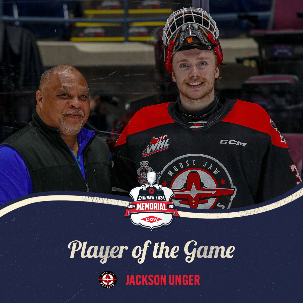 With a 49-save performance, the @MJWARRIORS' Jackson Unger is tonight's Player of the Game! #MemorialCup