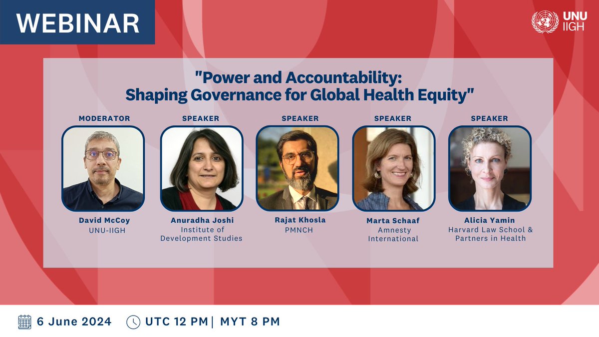 🌍Join us for the 1st webinar on '#GlobalHealth Governance' series on June 6, 8 PM MYT / 12 PM UCT. Dive into discussions on #accountability and governance with top experts! Register now! 🔗 go.unu.edu/00Tj4