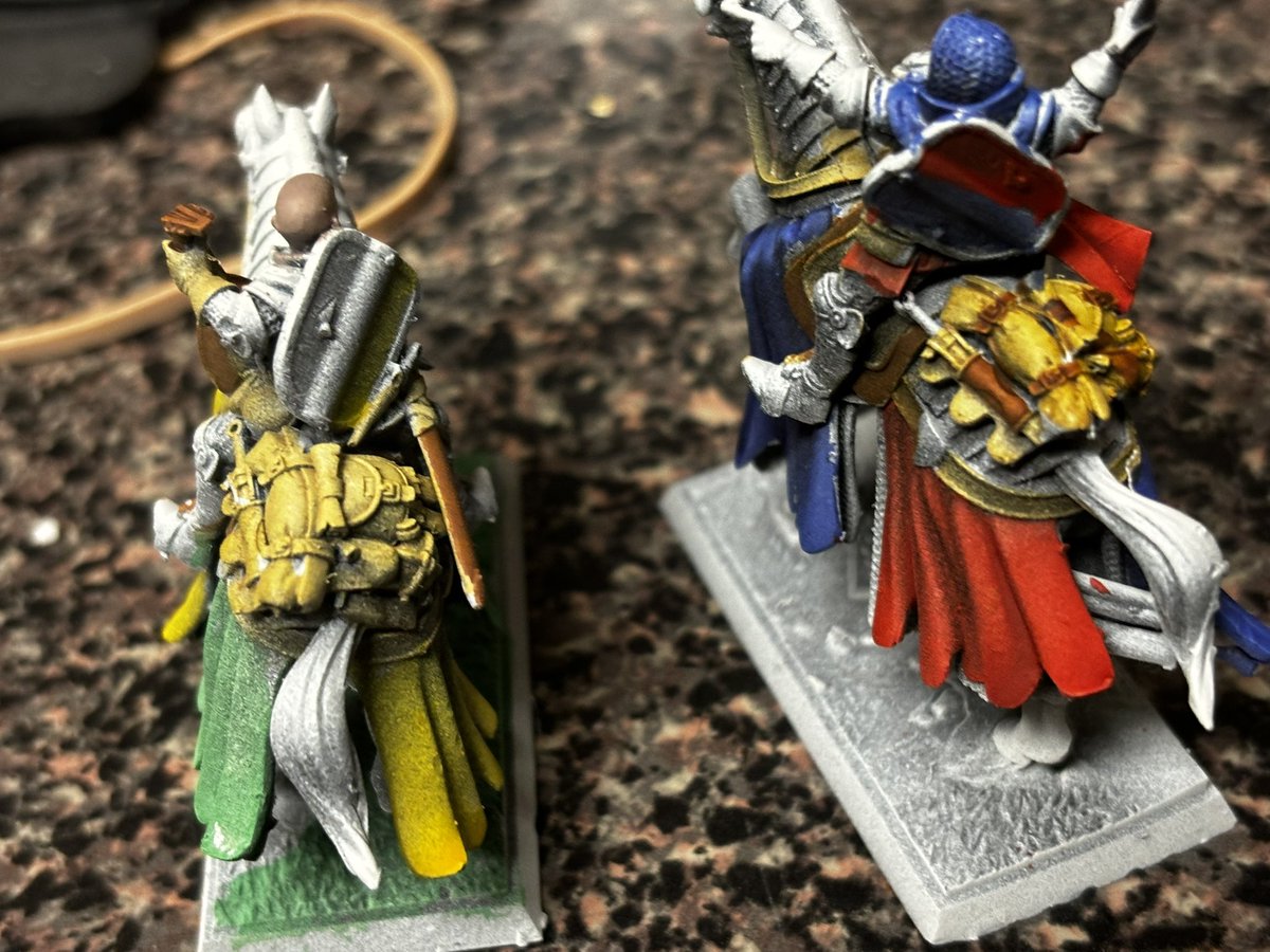 A little bit of progress on the Questing Knights for the Kingdom of Equitaine. 

#modelpainting #3dprinting #titanforgeminiatures #wip #the9thage #bretonnia #warhammerfantasy #oldhammer #warhammertheoldworld #kingdomofequitaine