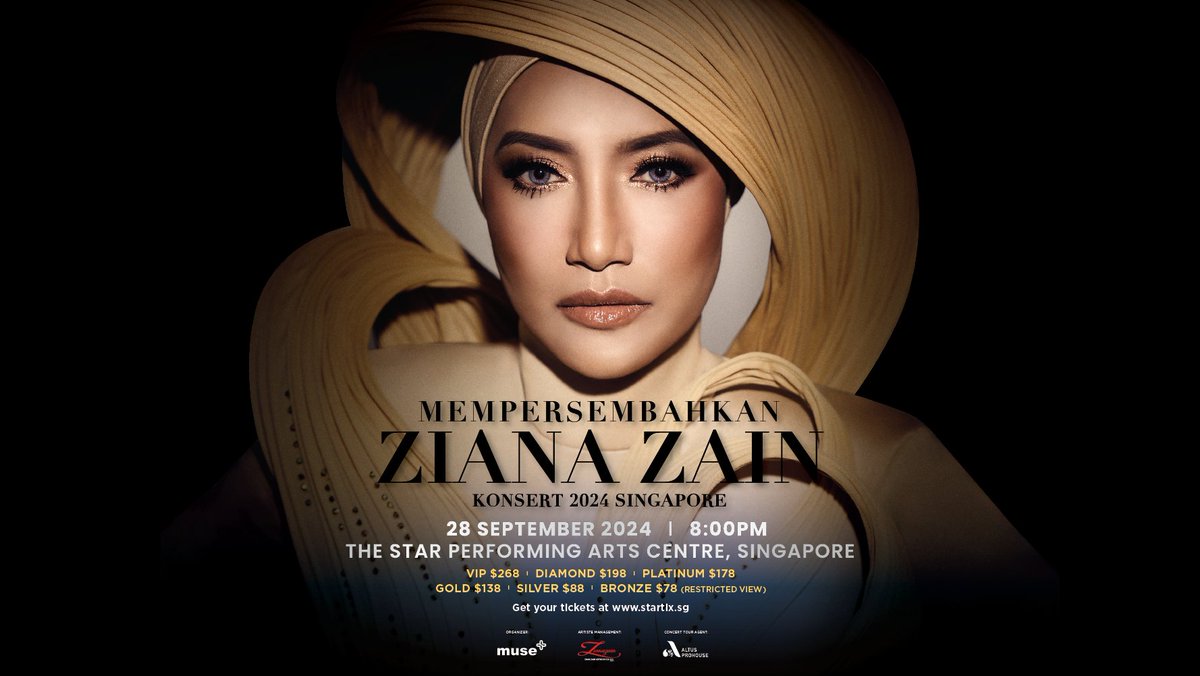 StarTixsg's tweet photo. Songstress Ziana Zain will be performing LIVE in Singapore on Sat, 28 Sep 2024 @ The Star Theatre!

Known for her powerhouse vocals and captivating stage presence, get ready for an unforgettable evening!

Tickets available at https://t.co/5TW2zToP7E!

#StarTixSG #ZianaZain https://t.co/skfgVedJHJ