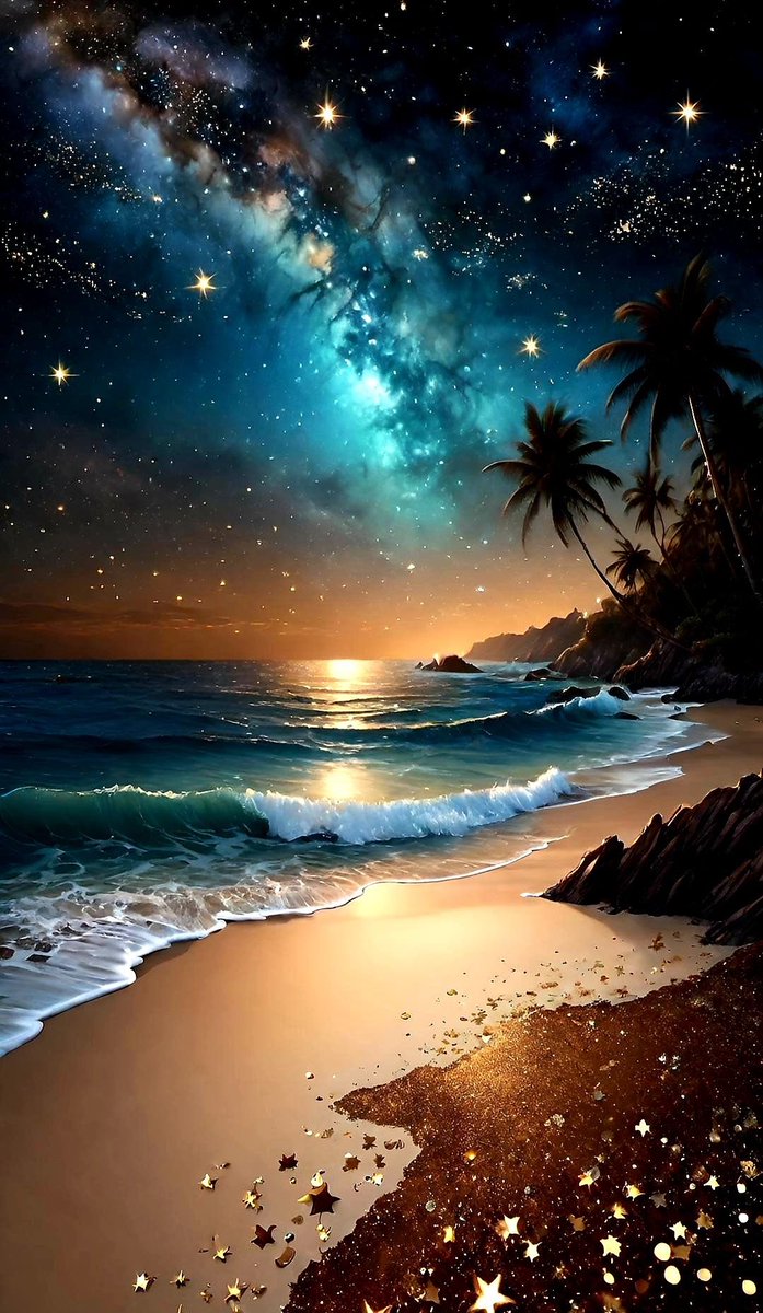 Dancing stars, ocean waves, sweet whispers of love, sky blue, magical night. The beauty of the night always greets us with a warm embrace & blueberry kisses. Goodnight everyone!🩵⭐️ #InOurHeartLouna 🤍✨ #PrayersForMomFabienne🙏💙