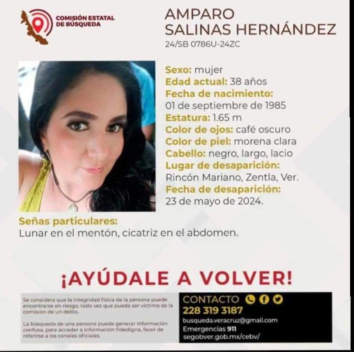 🚨Reportan la desaparición de activista ambiental en Veracruz. Amparo Salinas Hernández fue víctima de desaparición el día 23 de mayo del 2024. Denunció desde el 2022 la contaminación de los ríos Chiquihuite y el Jamapa por parte de la empresa Agroindustrias Unidas de México