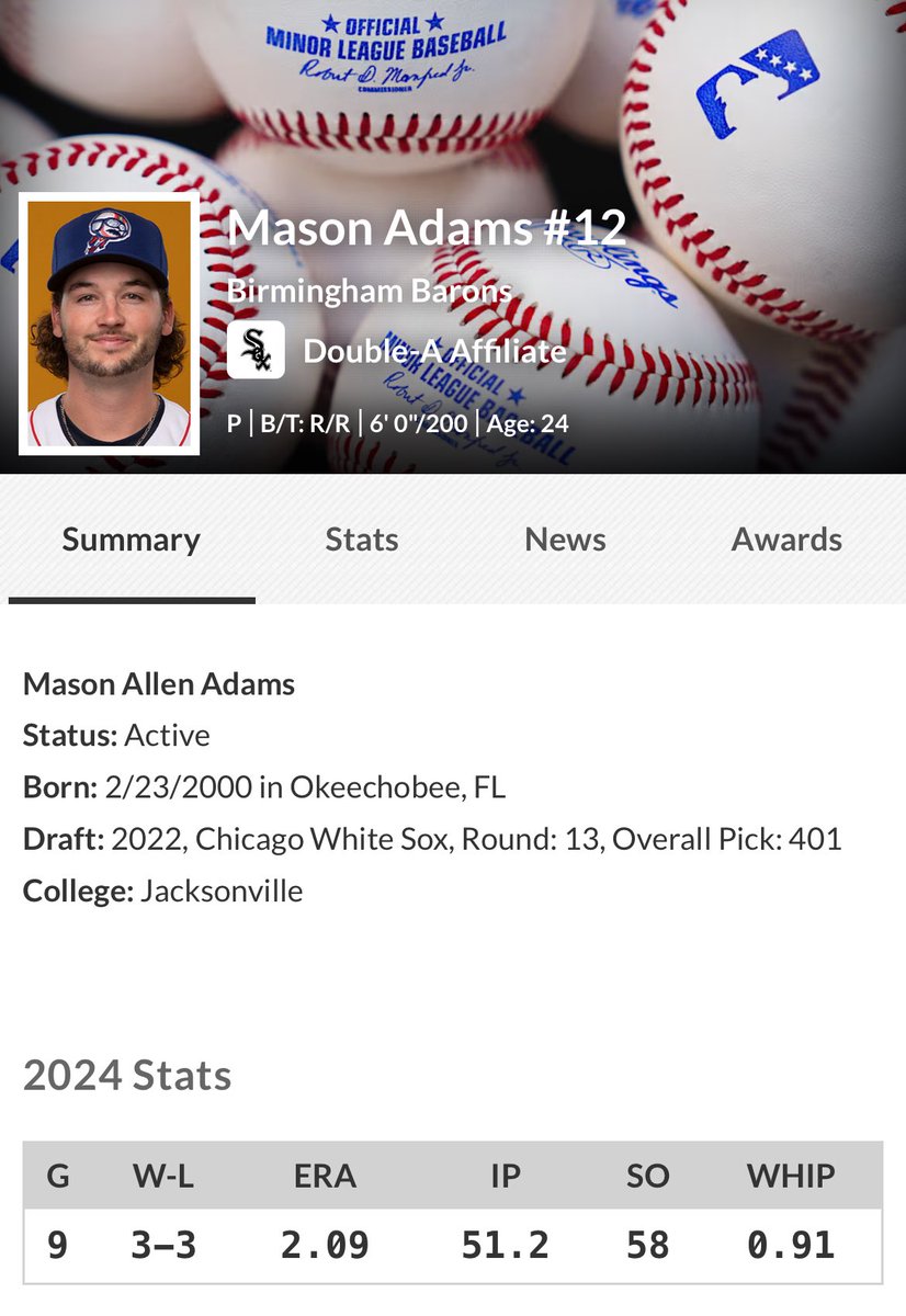 58 K’s only 9 BB’s.  Big Mason Adams guy.