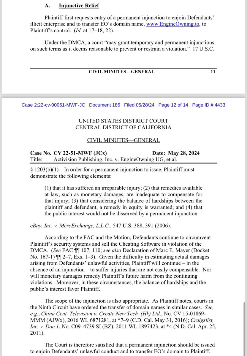 NEW: Activision has been granted default judgement in its court case against cheat provider EngineOwning. EngineOwning now owes Activision $14.45 million in damages and $292,000 in legal fees. The judge also ruled EngineOwning’s website domain must be transferred to Activision.