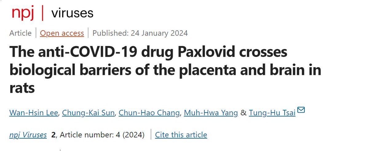 #SARSCov2 can cross biological barriers such as the placenta and the blood-brain barrier. The good news is that so does the antiviral Paxlovid. Paxlovid is effective for treating COVID-19 and preventing Long Covid. Why is it still underused? nature.com/articles/s4429…