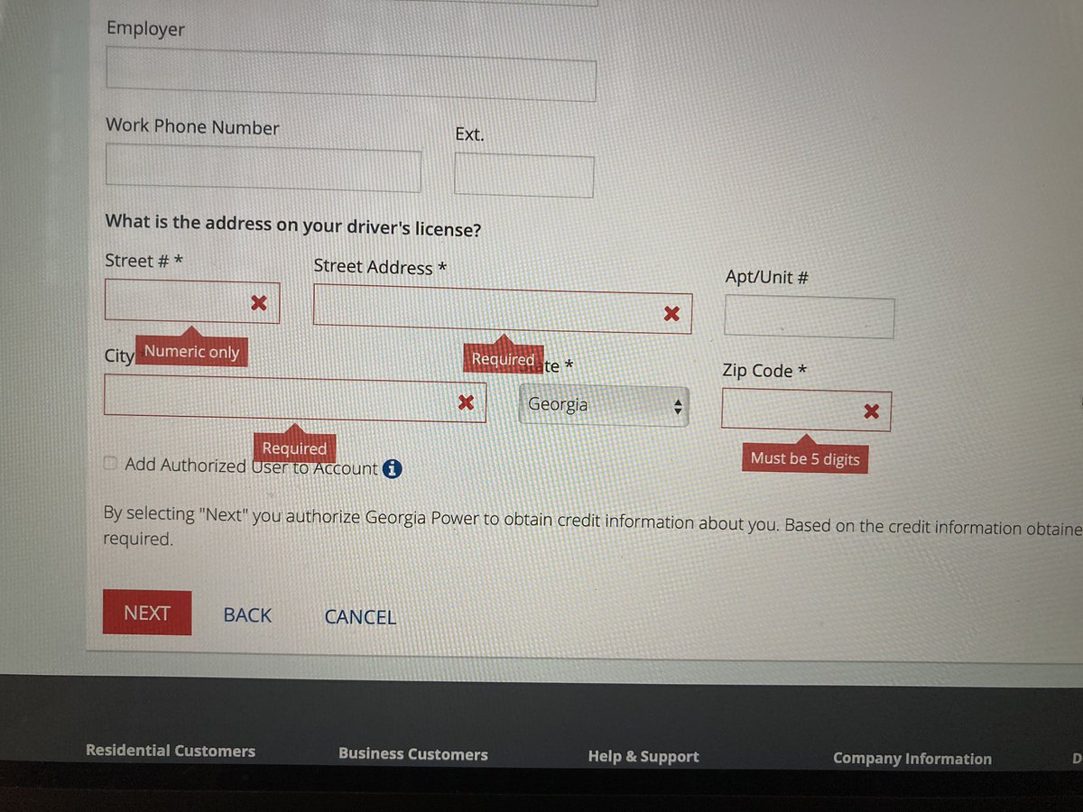 MrDocSaab's tweet photo. @GeorgiaPower Hi,
Even after selecting that I don’t have an SSN these field still say they are required. I don’t have a US license yet nor a SSN. https://t.co/bxZOFon2U9