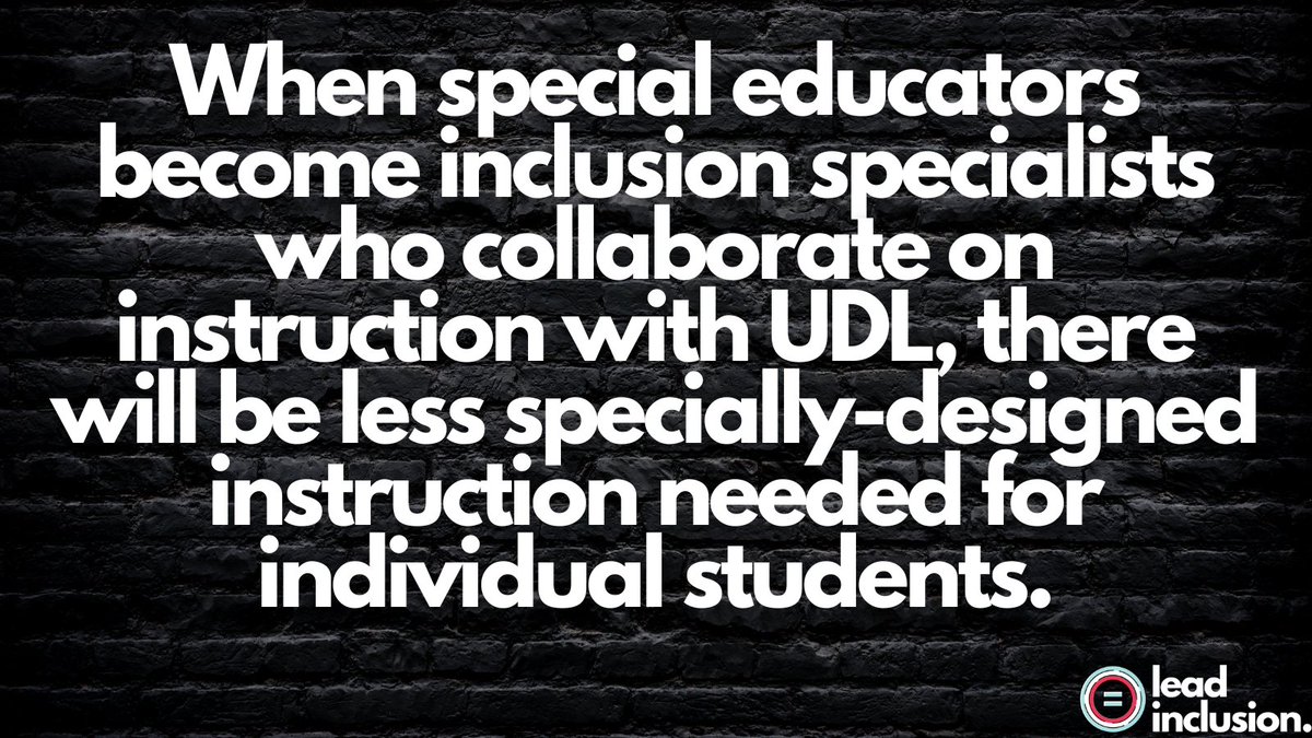 🌞 To the extent that special #educators become #inclusion specialists who collaborate on instruction with #UDL, there will be less specially-designed instruction needed for individual #students. #LeadInclusion #EdLeaders #Teachers #UDLchat #TeacherTwitter