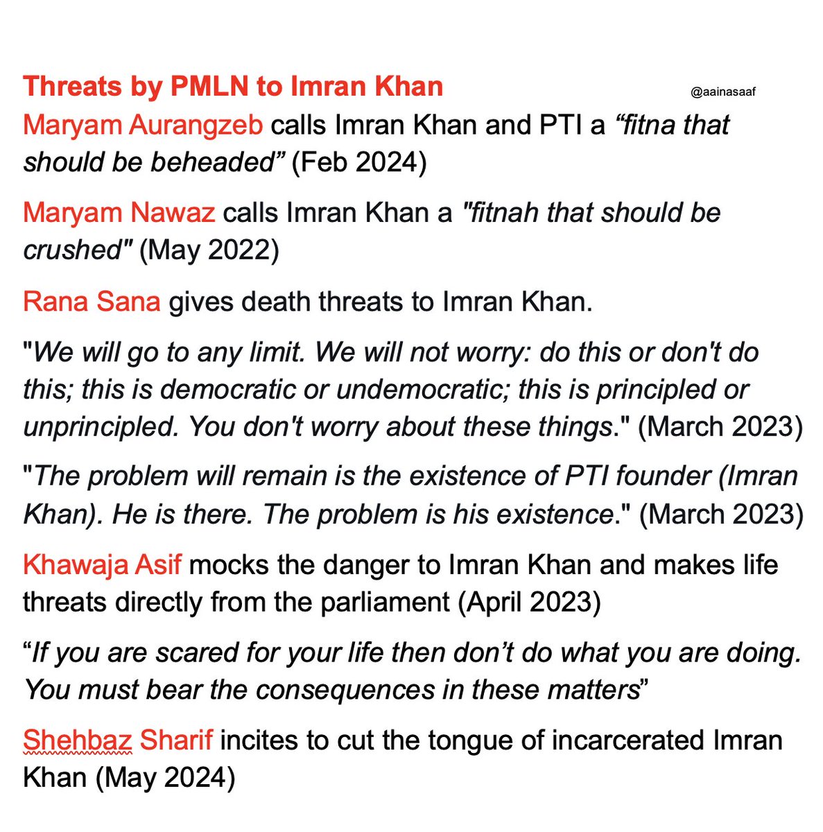 PMLN goons have been issuing death threats and death wishes to Imran Khan. For the record: