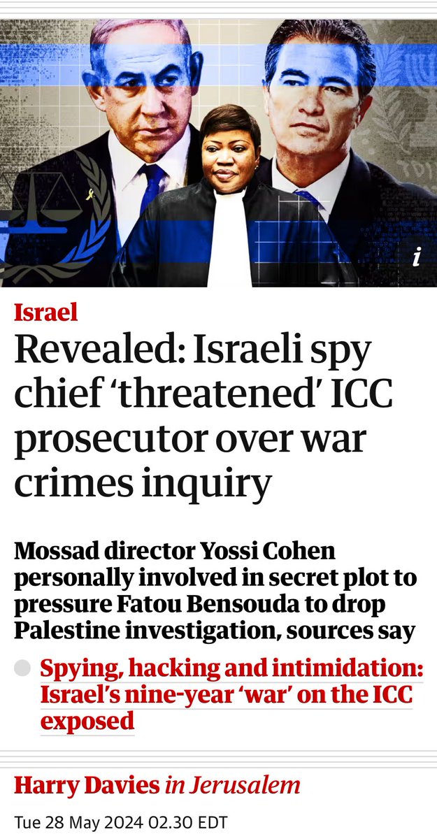 Nothing surprising or shocking about the Mossad’s illegal and dirty tactics to intimidate, threaten and bully ICC officials seeking to hold Israeli war criminals accountable. If these unlawful practices go unpunished they will become a popular playbook for authoritarian regimes.