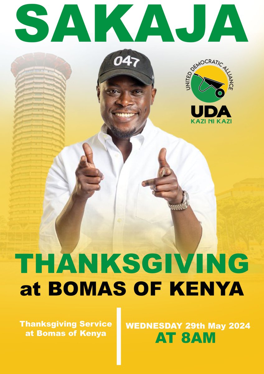 Governor Sakaja extends a warm invitation to all UDA supporters for today's gathering at the BOMAS of Kenya. It's an opportunity to unite and amplify our voices. 

Let's make our presence felt. 
#SakajaThanksGiving