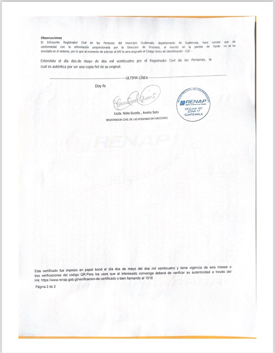 CarlosTorresF_'s tweet photo. Ya revisé el tema de la Guatemalteca y creo que si es verídico.

Pero muy fácilmente @ClaraBrugadaM podría tumbar la nota compartiendo una acta original de nacimiento firmada por un juez, de esas que seguramente debe tener… ¿verdad? https://t.co/MG2nyBqkJM