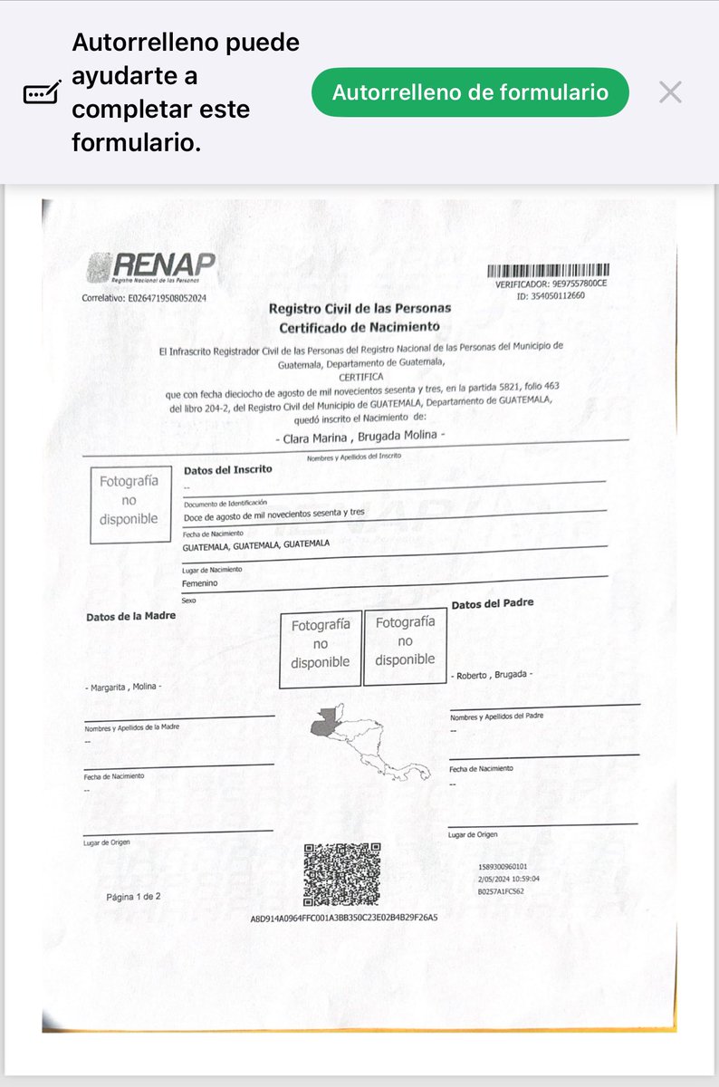 CarlosTorresF_'s tweet photo. Ya revisé el tema de la Guatemalteca y creo que si es verídico.

Pero muy fácilmente @ClaraBrugadaM podría tumbar la nota compartiendo una acta original de nacimiento firmada por un juez, de esas que seguramente debe tener… ¿verdad? https://t.co/MG2nyBqkJM