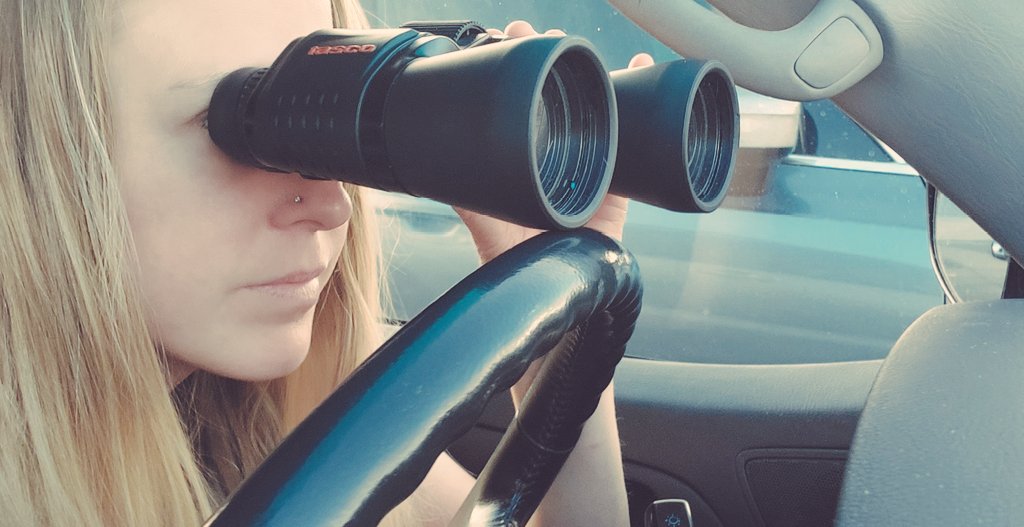 My kids' baseball practice is too far to watch from the car, so I went home and got some binoculars. Do you think people think I'm weird 😅😆