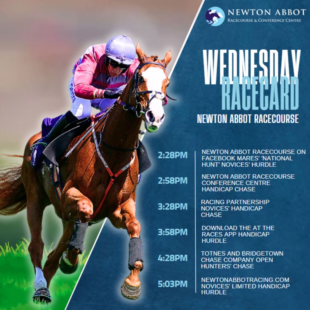 🏇 Heading to the races today? Check out the official timings ahead of today's meeting at Newton Abbot Racecourse. ⏰ Gates Open: 12:28 🐎 First Race: 14.28 🏁 Last Race: 17.03 🎟️ Tickets available on the gate.