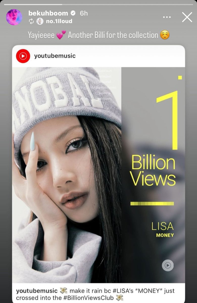 Bekuh Boom IG story update: “Yayieeee 🎀💕 Another Billi for the collection ☺️” @wearelloud @RCARecords #LALISA #LLOUD #LISA #MONEY