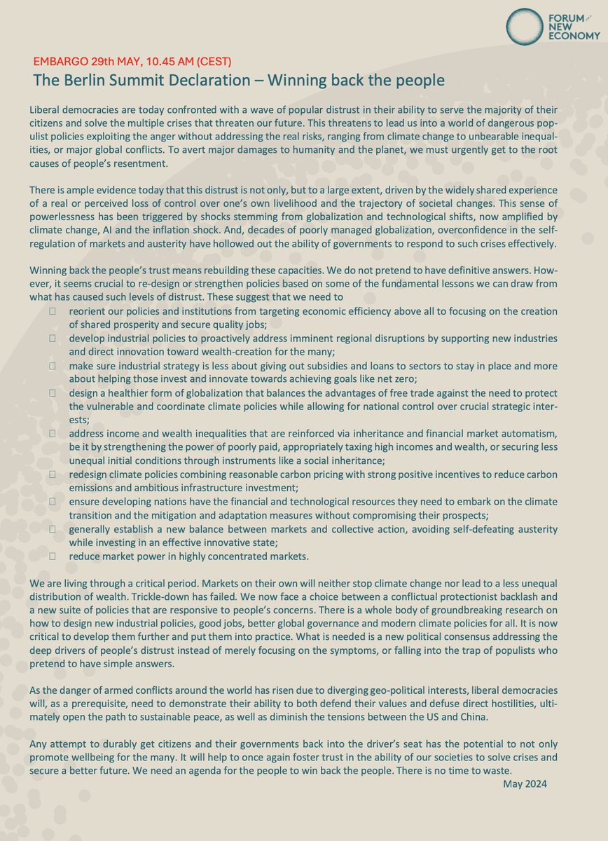 Forum New Economy (@forumneweconomy) on Twitter photo More than 50 world leading experts call for urgent action against rising popular distrust. Governments should counter the loss of confidence in democracies.
How?
Read more here:
newforum.org/en/the-berlin-…
<a href="/MazzucatoM/">Mariana Mazzucato</a> <a href="/rodrikdani/">Dani Rodrik</a> <a href="/BrankoMilan/">Branko Milanovic</a> <a href="/adam_tooze/">Adam Tooze</a> @LauraDTyson <a href="/PikettyWIL/">Thomas Piketty</a> More than 50 world leading experts call for urgent action against rising popular distrust. Governments should counter the loss of confidence in democracies.
How?
Read more here:
newforum.org/en/the-berlin-…
<a href="/MazzucatoM/">Mariana Mazzucato</a> <a href="/rodrikdani/">Dani Rodrik</a> <a href="/BrankoMilan/">Branko Milanovic</a> <a href="/adam_tooze/">Adam Tooze</a> @LauraDTyson <a href="/PikettyWIL/">Thomas Piketty</a>