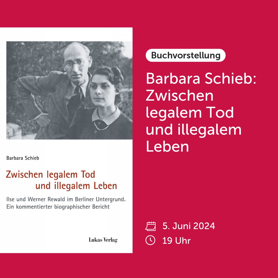 BUCHVORSTELLUNG
zur Erinnerung an Barbara Schieb und an Ilse Rewald

Barbara Schieb: 
Zwischen legalem Tod und illegalem Leben
Ilse und Werner Rewald im Berliner Untergrund

5. Juni 2024, 19 Uhr
Weitere Informationen und Anmeldung: t1p.de/gnm55 

#StilleHelden #Rewald