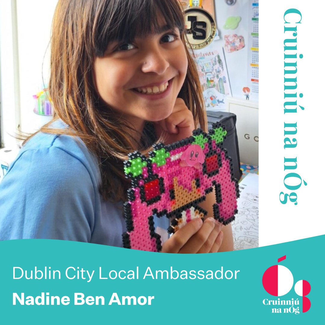 Meet our Cruinniú na nÓg ambassadors! ✨⁠ ⁠ Hello hello! I am Nadine, I live in Dublin, just in the city centre! I originally came from Tunisia! I moved here when I was a baby! Art is my soul connection. I draw a lot of animation figures. I am into colouring as well. 🧵 1/3