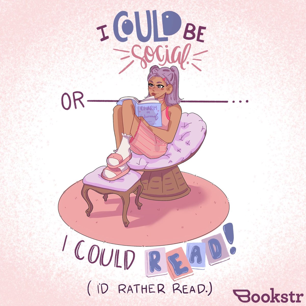 BookstrOfficial's tweet photo. Reading beats socializing every time!  😆 

[ 🎨 Graphic by Maggie Malfroid ]

#booklover #bookworm #books #antisocial #bookbinge #readingtime #bookfeels https://t.co/uglO8SpGYF