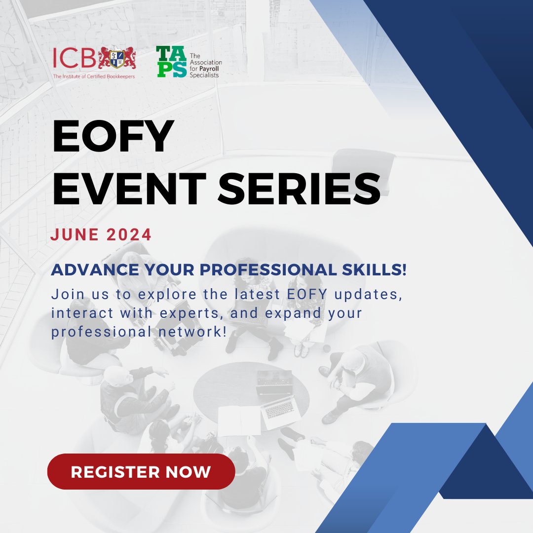 Calling all Bookkeepers! ✨

Open to Members, Students, and Non-Members, our face-to-face workshops promise an in-depth review into the 2024 Financial Year. 

Don't miss out – register now! 📆✨
icb.org.au/s/events/eofy-…

#EOFY #EOFYEventSeries #ProfessionalGrowth #ICBAustralia