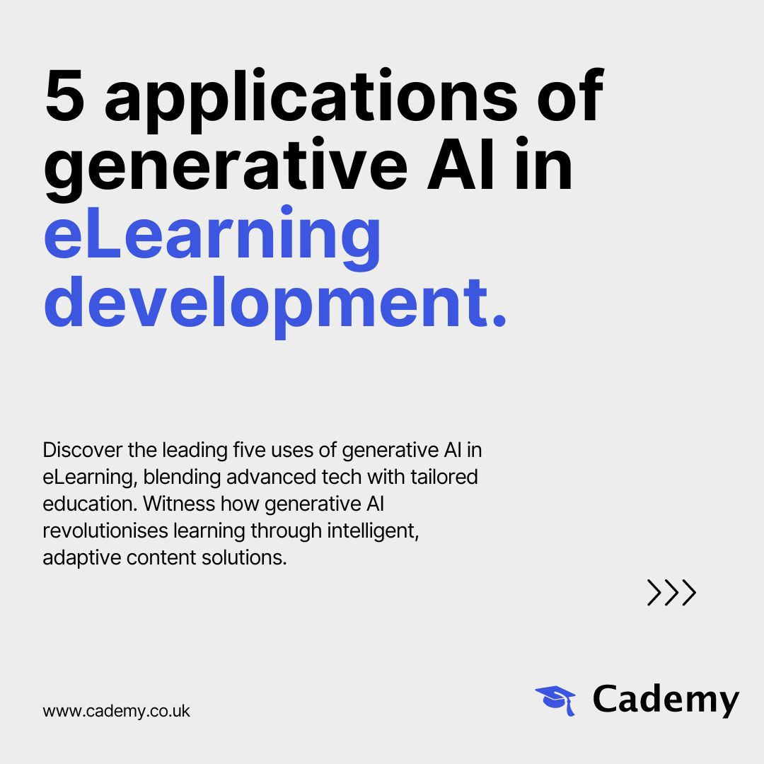 💡 Pro Tip: 5 applications of generative AI in eLearning development. Do you use any of them?
#EducationTips #TeachingTips #TrainingTips #BookingPlatform #CRM #LMS #EducationDirectory #Cademy