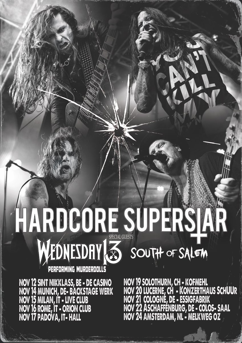 South Of Salem (@southofsalem1) on Twitter photo EUROPE!!! Your time has come 😈🤘
We are unbelievably stoked and honoured to be opening for the legendary <a href="/HCSSofficial/">Hardcore Superstar</a> and <a href="/officialwed13/">Wednesday 13</a> in Europe this November!!
southofsalem.com EUROPE!!! Your time has come 😈🤘
We are unbelievably stoked and honoured to be opening for the legendary <a href="/HCSSofficial/">Hardcore Superstar</a> and <a href="/officialwed13/">Wednesday 13</a> in Europe this November!!
southofsalem.com
