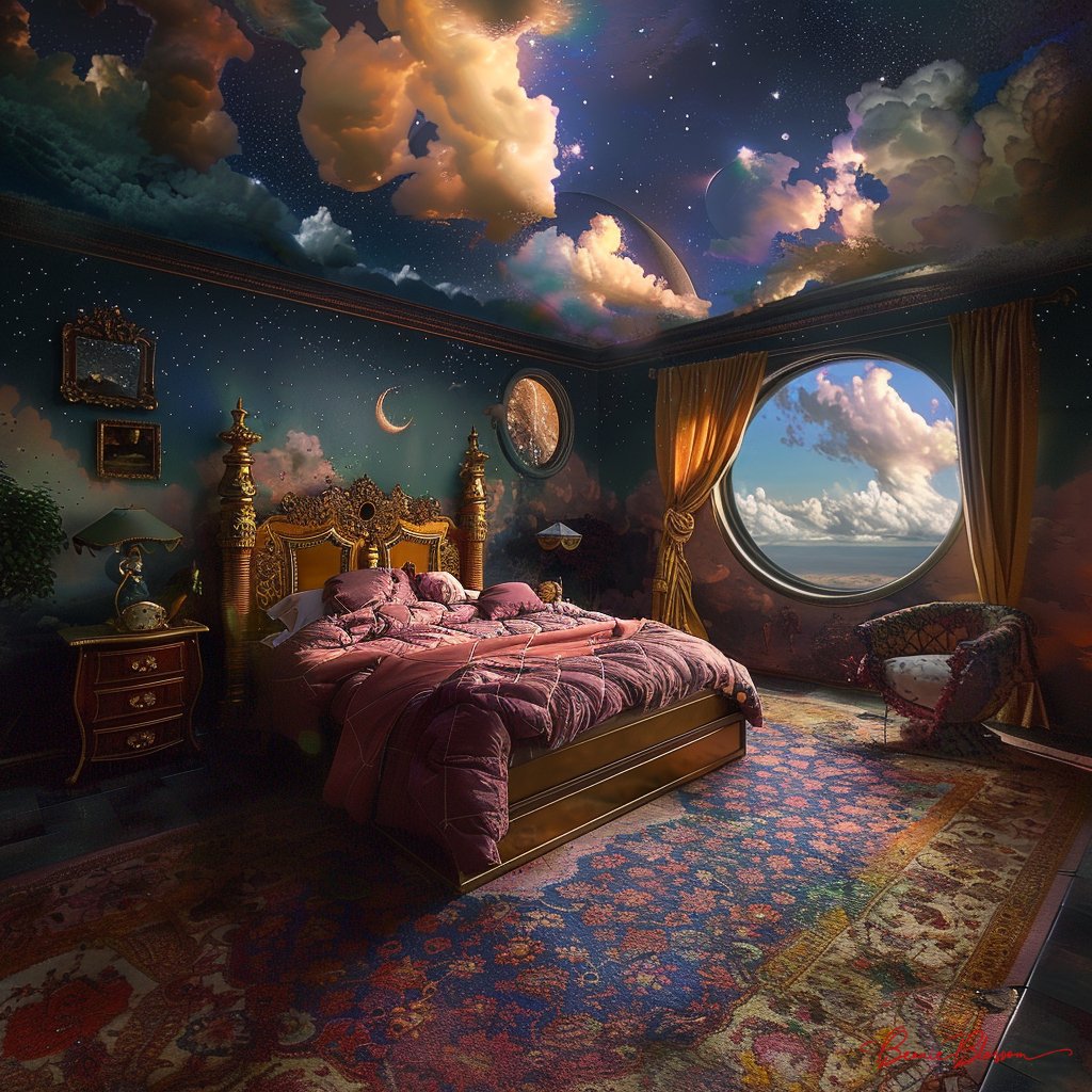 Prompt: Surreal bedroom! Feel free to join in :) #DigitalArt #AIArtWork #DigitalArtWork #AIArt #AIArtists #AIArtCommunity #PromptShare