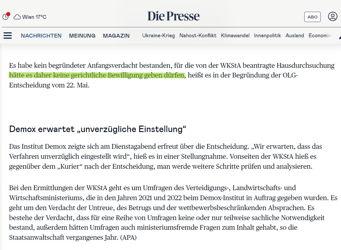 Die schwierige Frage zum Nachdenken am Feiertag: wenn das OLG den Beschluss über eine gerichtlich bewilligte Hausdurchsuchung für rechtswidrig erklärt, warum ist das ein Skandal der WKStA? Und warum schreien die am lautesten, gegen die oder gegen deren Freunde ermittelt wird? 🤔