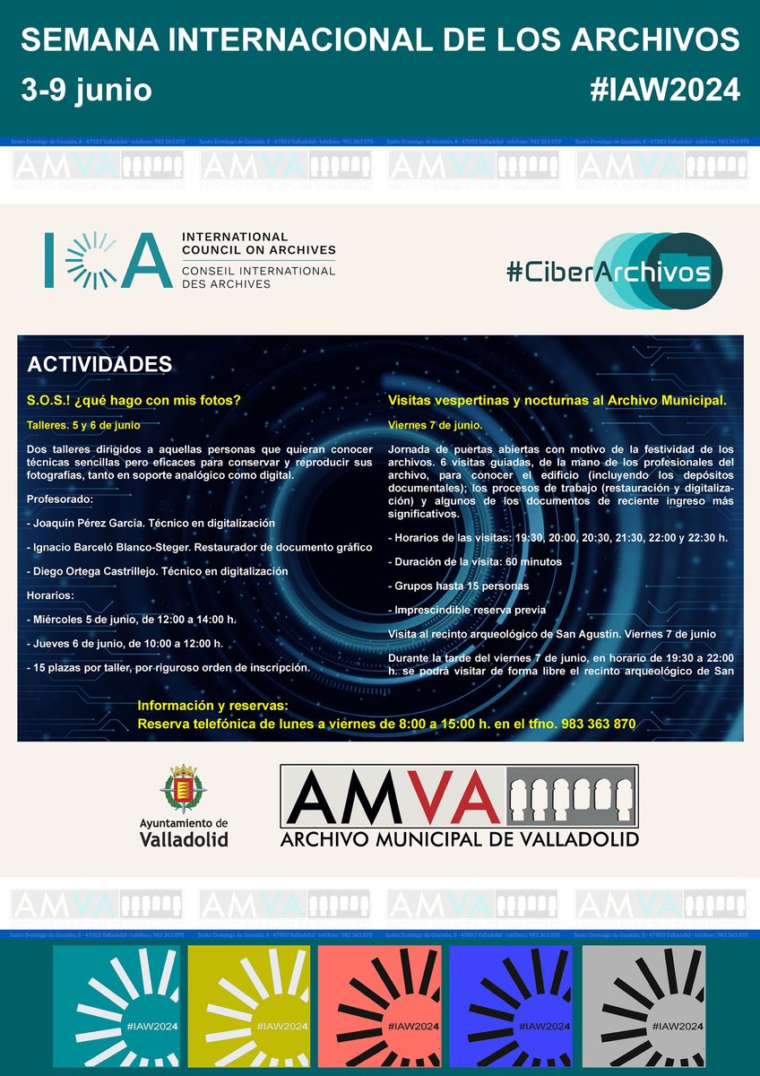AMVA_VLL's tweet photo. Un año más conmemoramos la Semana Internacional de los Archivos, del 3 al 9 de junio #IAW2024 #CiberArchivos
Aquí tenéis las actividades que os hemos preparado, ¡imprescindible reservar! 👇 https://t.co/JQhMHLMhR2