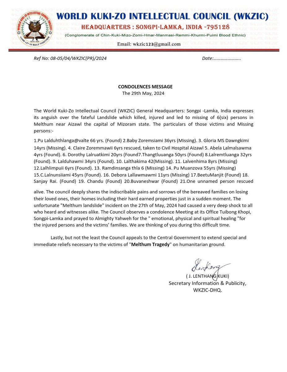 #Pray4Mizoram Our thoughts & prayers are with the families of the cyclone remal victims & wishing quick recovery from the consequences. ❗️KKL & WKZIC deeply shares the indescribable pains & sorrows of the bereaved families & is ready to offer any form of support to Young Mizo