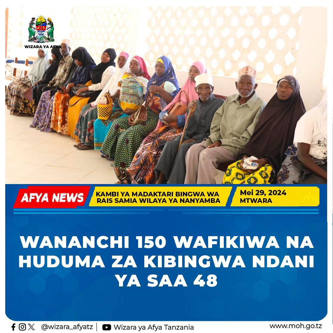 WANANCHI 150 WAFIKIWA NA HUDUMA ZA KIBINGWA NDANI YA SAA 48. Na. WAF – Mtwara Wananchi zaidi ya 150 wa Wilaya ya Nanyamba Mkoani Mtwara, wamepatiwa huduma za matibabu ya kibingwa na madaktari bingwa wa Rais Samia katika siku mbili za mwazo wa kambi wa madaktari hao. Hayo