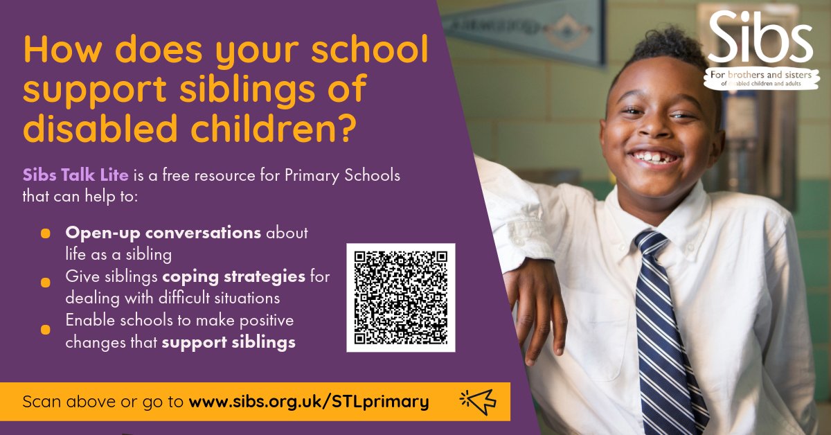 Sibs Talk Lite is a new set of resources for primary and secondary schools to help raise awareness of siblings of disabled children. Download for free today! sibs.org.uk/supporting-you…