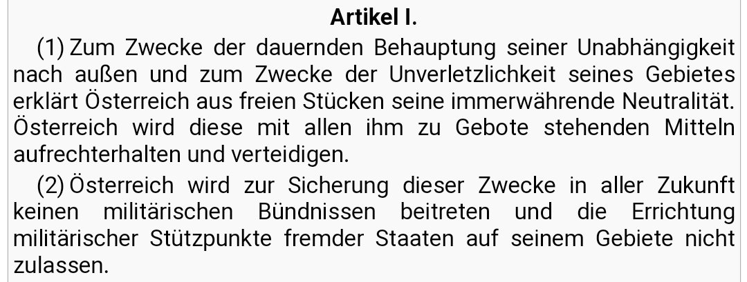 Das Neutralitätsgesetz. SkyShield ist kein militärisches Bündnis und militärische Stützpunkte werden nicht errichtet. Wo ist der Widerspruch zur Neutralität? #Bundesheer