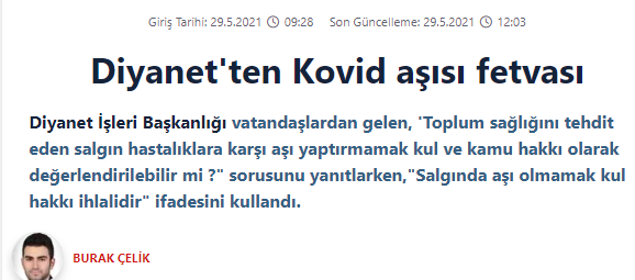 Diyanet, nasıl hazırlandığını, etkinlik ve emniyetini, muhtevasını, uzun vadedeki risklerini bilmediği; insanlar üzerinde hiç denenmemiş olan ve fahiş fiyata satılan bu aşılar hakkındaki fetvasında ısrarlı mı ya da bir güncelleme yapmayı düşünüyor mu? @diyanetbasin