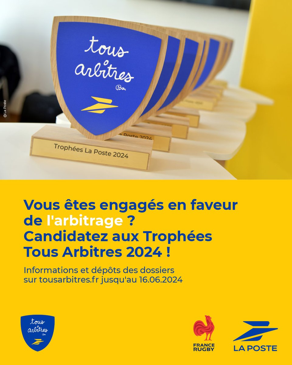 👊 Vous êtes engagés en faveur de l'#arbitrage ? Des prix pour récompenser les initiatives qui font rayonner l’arbitrage partout en France ! N'hésitez pas à candidater aux 𝗧𝗿𝗼𝗽𝗵𝗲́𝗲𝘀 𝗧𝗼𝘂𝘀 𝗔𝗿𝗯𝗶𝘁𝗿𝗲𝘀 𝟮𝟬𝟮𝟰 ! 👇 ffr.fr/actualites/au-… @TousArbitres