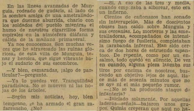 1937ko maiatzaren 28an, faxistek gogor erasotu zituzten #Mungia-ko posizioak, kanoikadaka, Euzkadi Roja egunkariak hurrengo egunean jaso bezala.