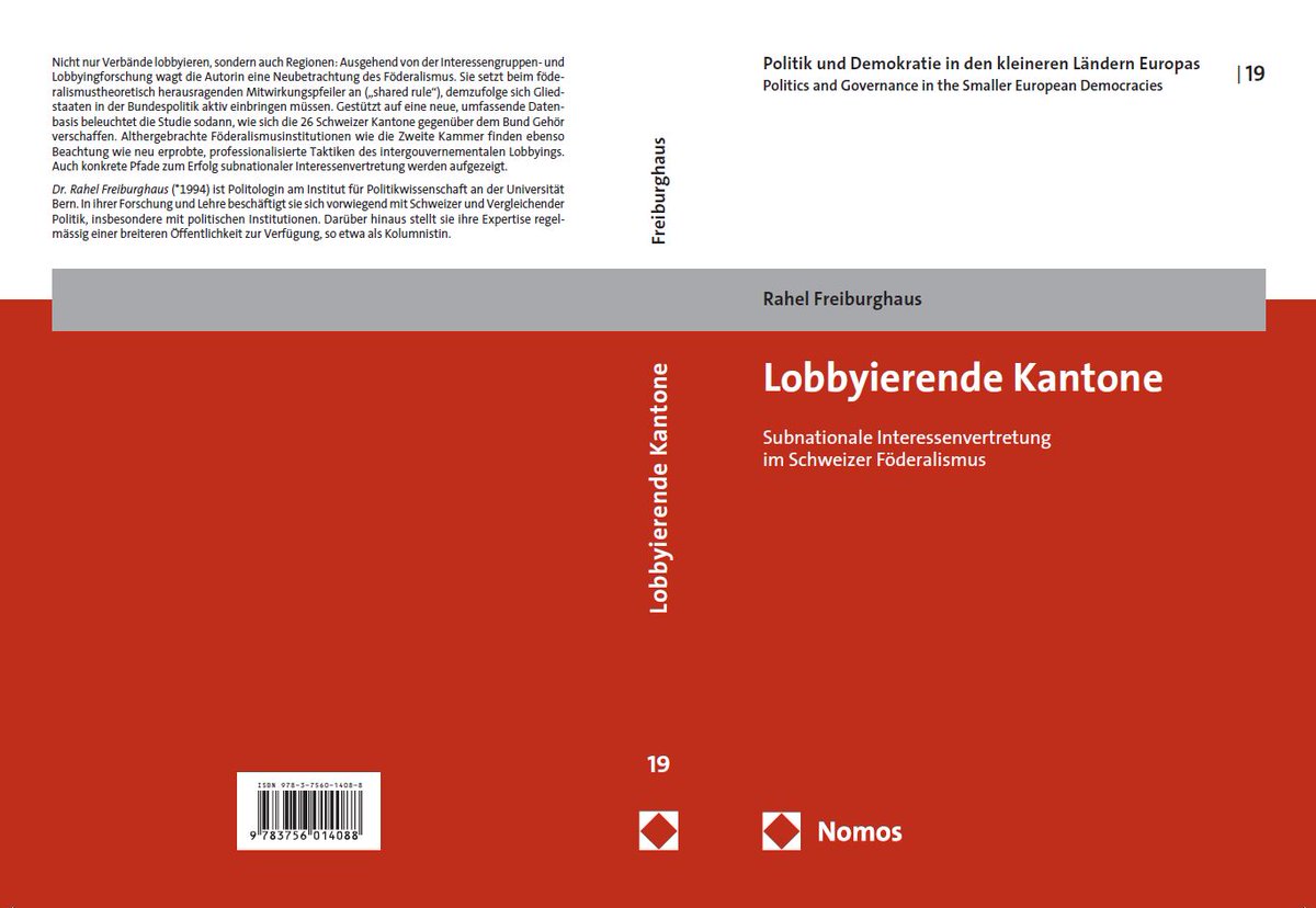 #MYFIRSTBOOKPUBLISHED: Meine Monographie «Lobbyierende Kantone: Subnationale Interessenvertretung im Schweizer Föderalismus» ist im @NomosVerlag erschienen – mein allererstes Buch! Dank grosszügiger Förderung des @snf_ch ist es im #OpenAccess verfügbar➡️ nomos-elibrary.de/10.5771/978374…