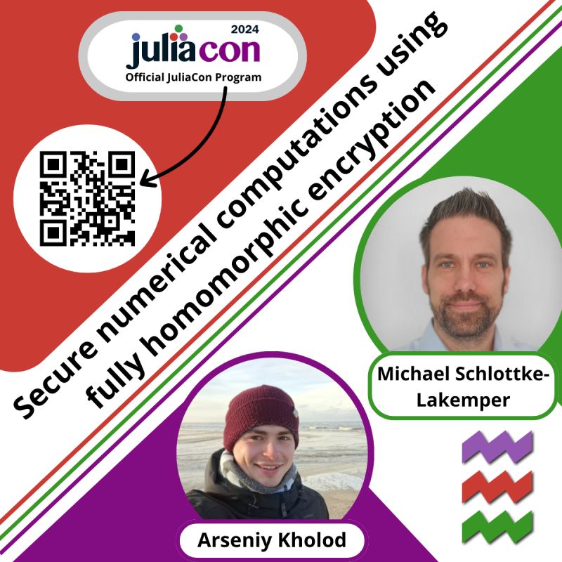 JuliaConOrg's tweet photo. 📢 JuliaCon 2024: Secure Numerical Computations 🔐

🗓️ 10th July | 🕒 12:00 - 12:30 PM | 📍 Philips Stadion, Eindhoven
Join us to learn about:

Homomorphic encryption &amp; CKKS scheme
OpenFHE.jl &amp; SecureArithmetic.jl
Secure algorithms for numerical simulations

Secure your spot! https://t.co/NgBQzJHwq7