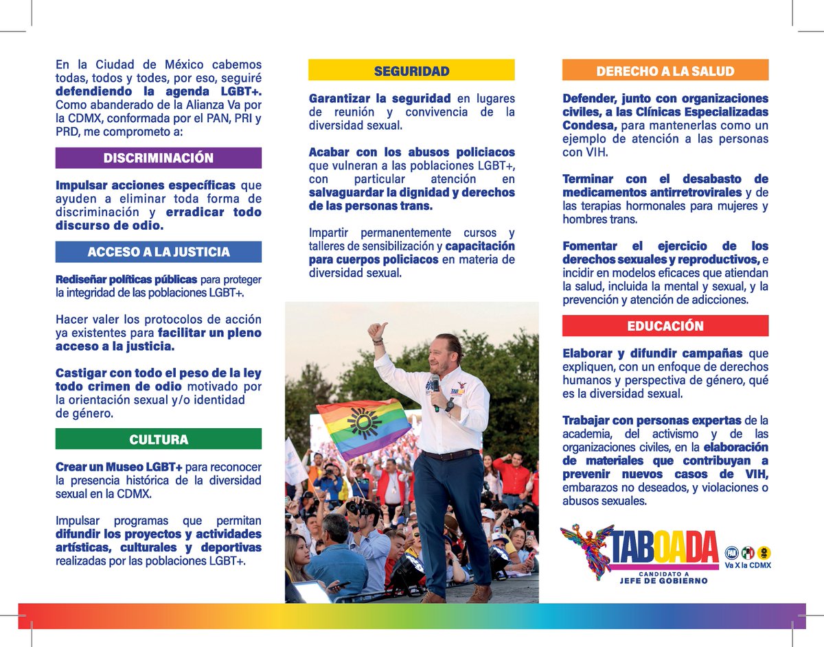 🏳️‍⚧️#ElCambioViene | En su campaña, #SantiagoTaboada se comprometió a atender distintas demandas de la #DiversidadSexual. ¡Te invitamos a conocer los temas en los que nuestro candidato trabajará desde la #JefaturaDeGobierno de la #CDMX. ⬇️⬇️⬇️ ¡Compártelas! 👊